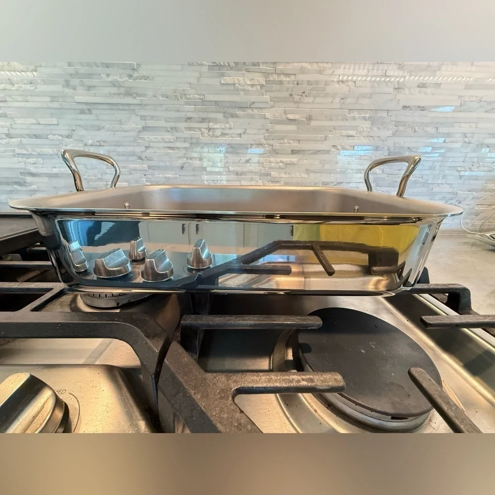 Mauviel Stainless Steel Roasting Pan Cast Stainless Steel Handles 15.7 x 11.8-In